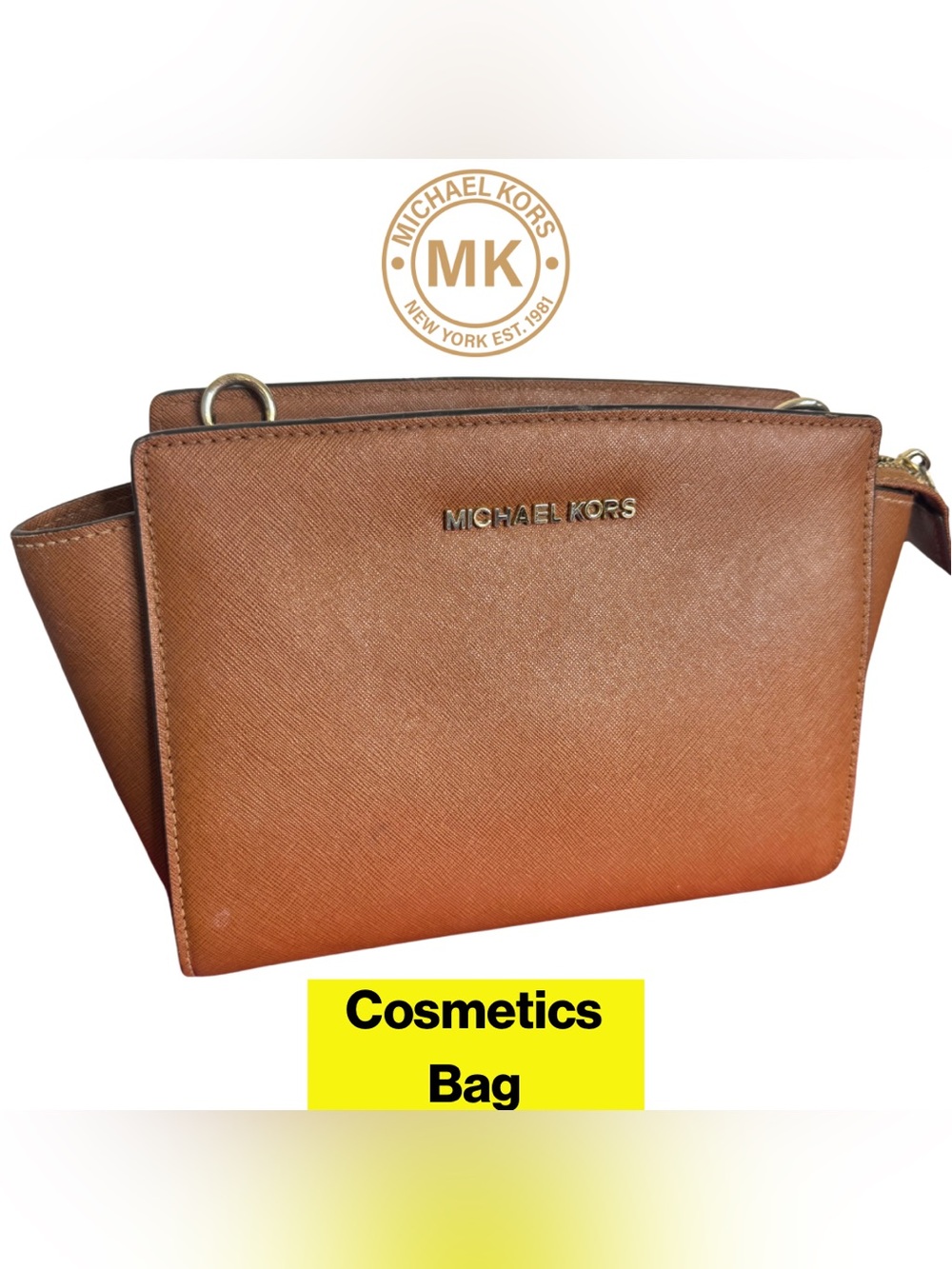 MICHAEL KORS 🤎 Tan Cosmetics Bag, Gold Zipper